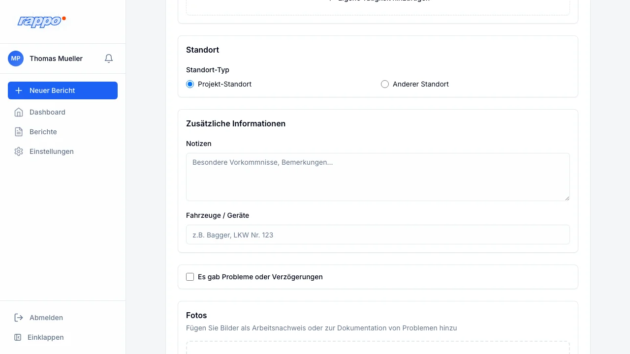 Rappo Notizen, Fahrzeuge und Foto-Upload