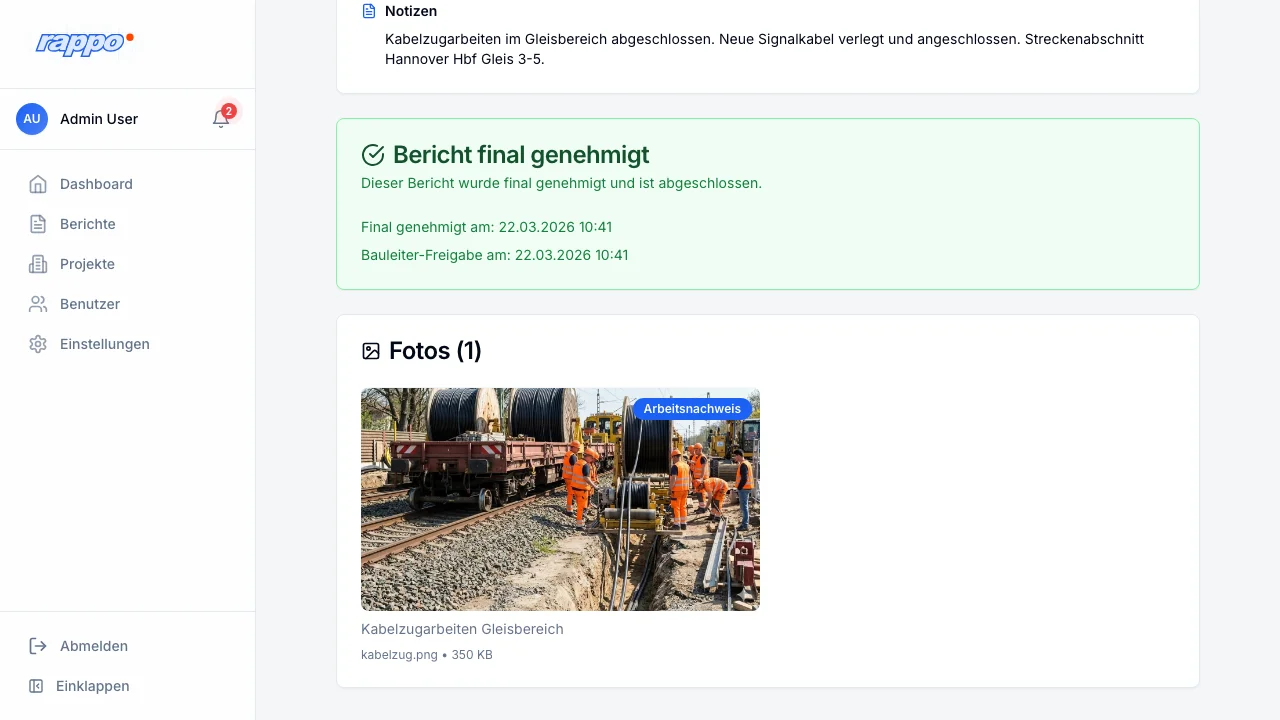 Rappo grüne Bestätigung: Bericht final genehmigt