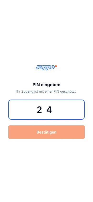 Rappo Nachunternehmer-Portal: PIN-Eingabe auf dem Telefon