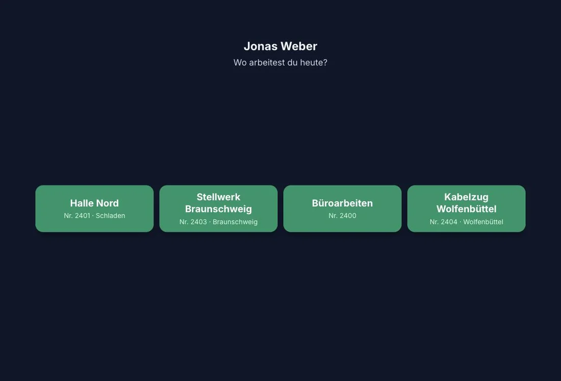 Rappo Kiosk Projektauswahl beim Einstempeln mit einer Kachel je Projekt