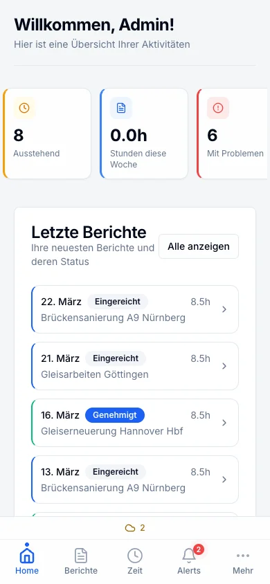 Wolken-Symbol mit der Zahl der wartenden Berichte in der Navigationsleiste